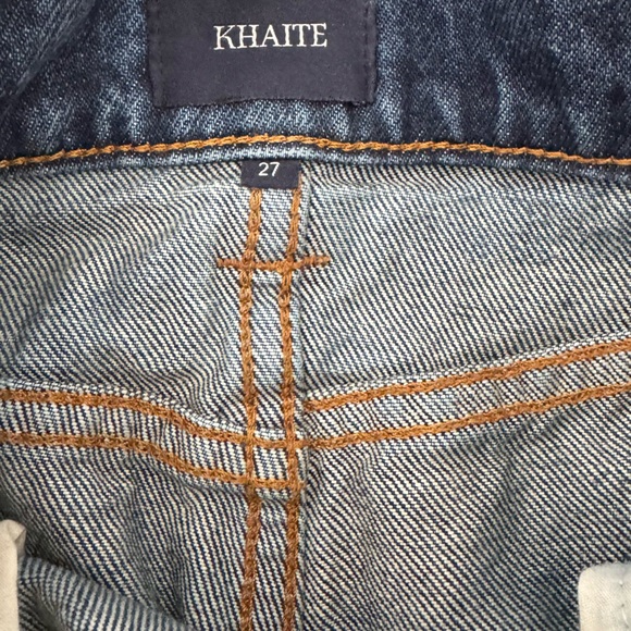 KHAITE SHALBI Blue Denim Jeans with Orange Stitching - Picture 5 of 6